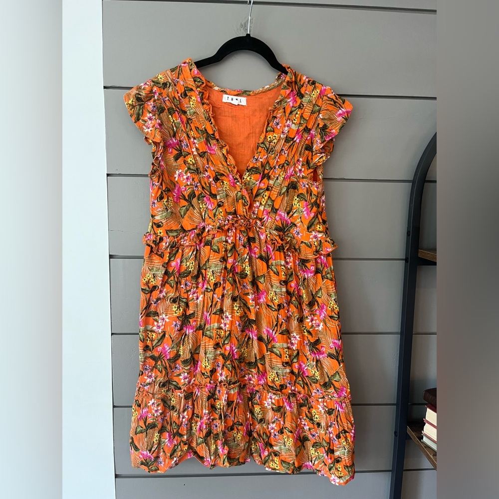 THML Women’s Orange Floral Babydoll Dress Size‎ XS EUC